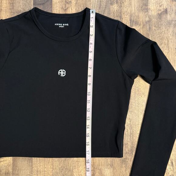 Anine Bing Sport Roxie Top Long Sleeve Active Cropped Logo Black Women’s Large - Picture 6 of 8